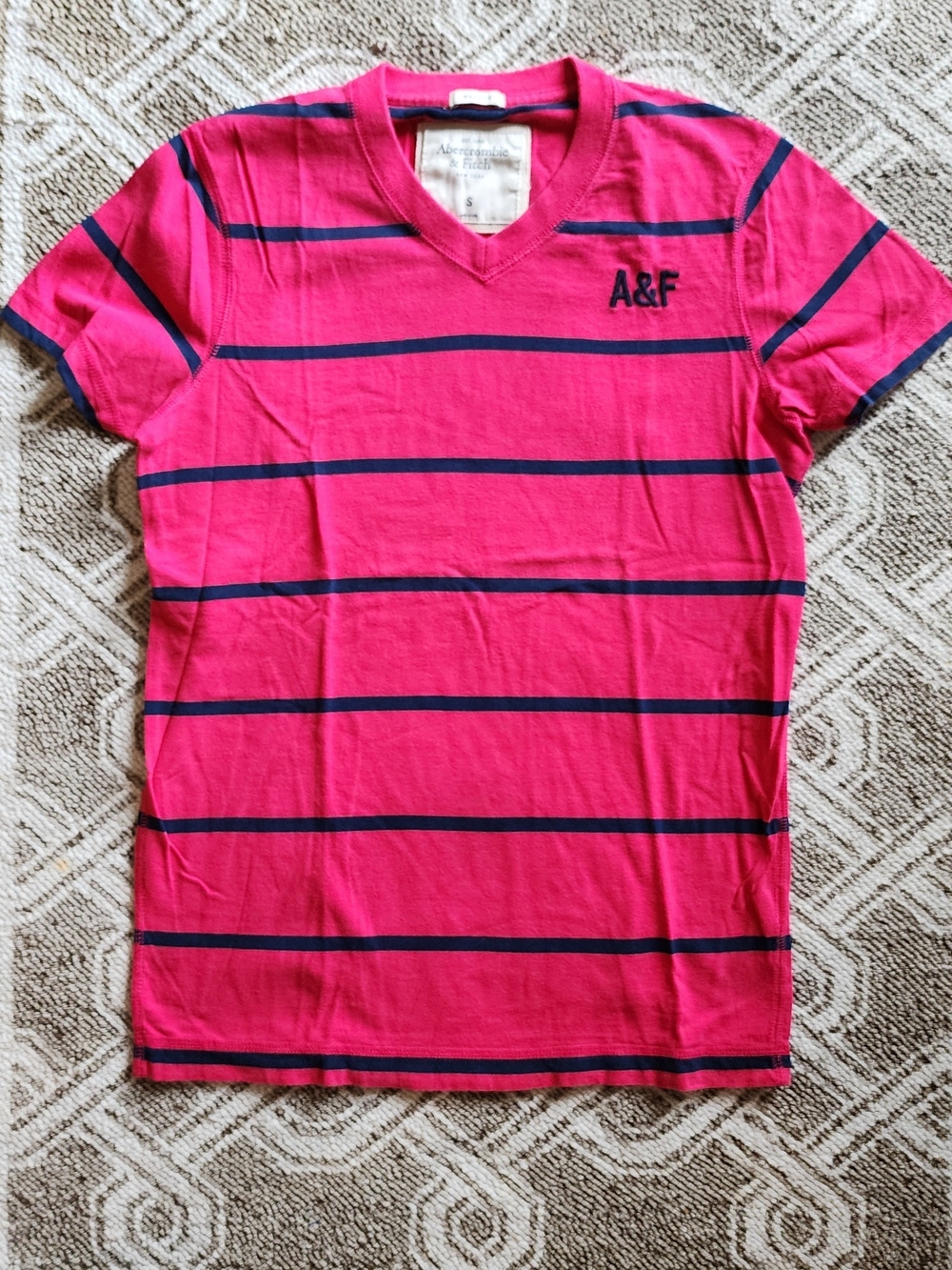 Abercrombie & Fitch Hot Pink & Navy Striped V‑Neck Tee